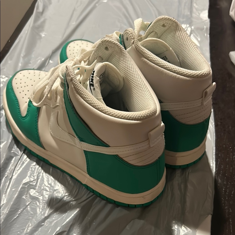White and Teal High-Top Sneakers